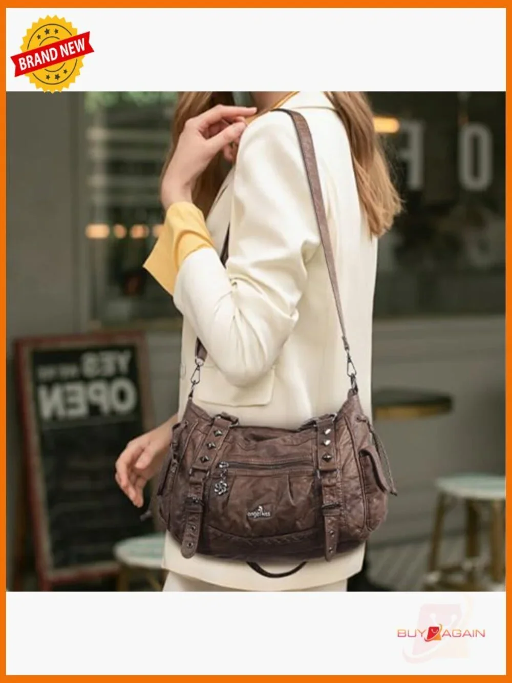 Retro Vegan Leather Hobo Bag Multi-Pocket Satchel Tote with Detachable Strap